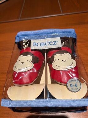 Robeez Red Baby Moccasins with Monkey Face Appliques